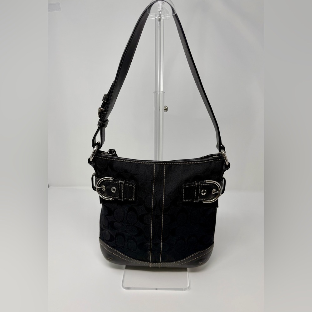 Coach Black Women's Monogram and Leather Small Hobo Bag